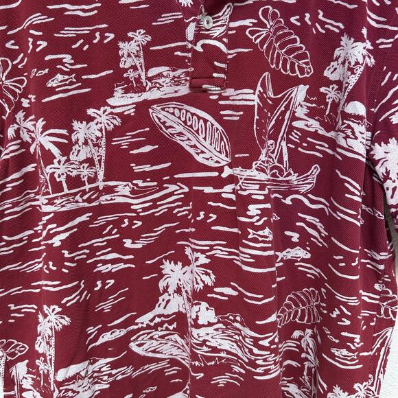 Lands’ End Maroon Hawaiian Print Polo Shirt Surf Palm Trees Men’s L - Picture 4 of 4